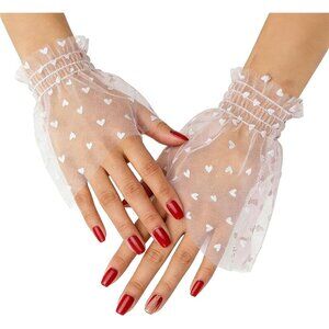 Women's Hand Sleeves Heart Pattern White Bracelet Cuffs Lace Gloves Accessories